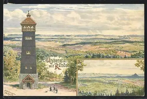 Künstler-AK Filderstadt, der Uhlbergturm mit Rundschau