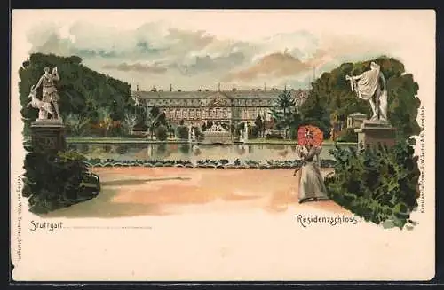 Lithographie Stuttgart, Blick zum Residenzschloss