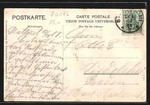 AK Stuttgart, Aussichtsturm auf dem Hasenberg mit Jägerhaus