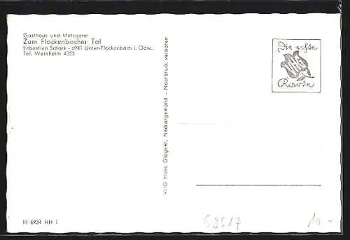 AK Unter-Flockenbach /Odw., Gasthaus-Metzgerei zum Flockenbacher Tal S. Schork, Innenansichten