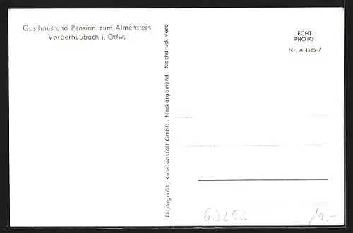 AK Vorderheubach /Odw., Gasthaus-Pension zum Almenstein, Ortsansicht