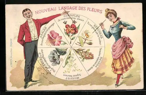 Lithographie Nouveau Langage des Fleurs, Muguet, Azalée, Pavot, Blumensprache