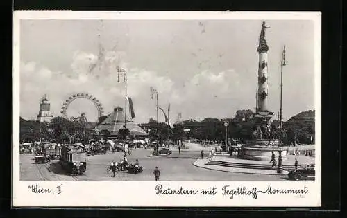 AK Wien, Praterstern mit Tegetthoff-Monument