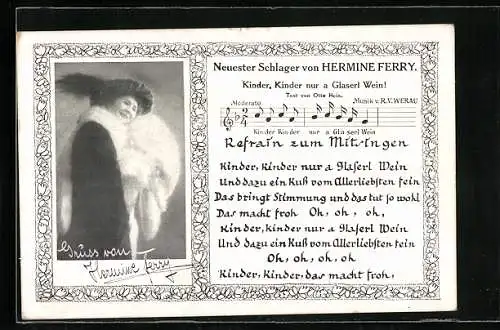 AK Schlager von Hermine Ferry Kinder, Kinder nur a Glaserl Wein!
