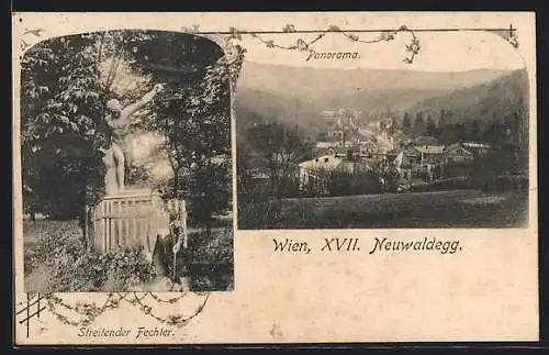 AK Wien-Neuwaldegg, Streitender Fechter, Panorama aus der Vogelschau