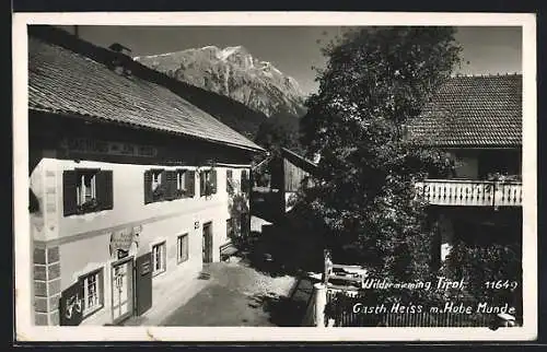 AK Wildermieming, Gasthaus Heiss m. Hohe Munde