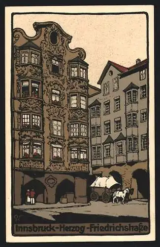 Steindruck-AK Innsbruck, Prächtiges Haus in der Herzog-Friedrichstrasse