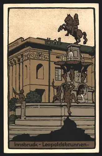 Steindruck-AK Innsbruck, Partie am Leopoldsbrunnen