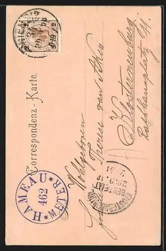 Lithographie Wien, Hameau, Ortsansicht mit Wald