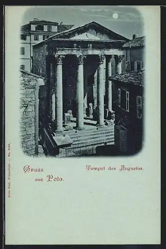 Mondschein-AK Pola, Tempel des Augustus