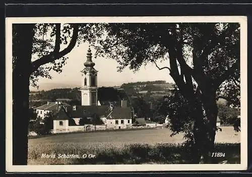 AK Scharten, Die Kirche Maria Scharten vom Waldrand aus