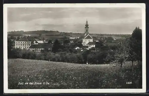 AK Zell an der Pram, Ortsansicht mit prominenter Kirche