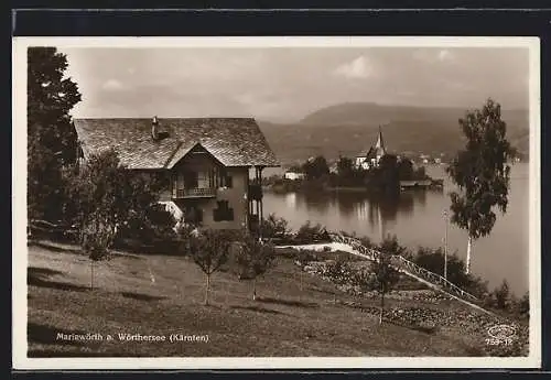 AK Mariawörth a. Wörthersee, Uferpartie mit Blick zur Kirche