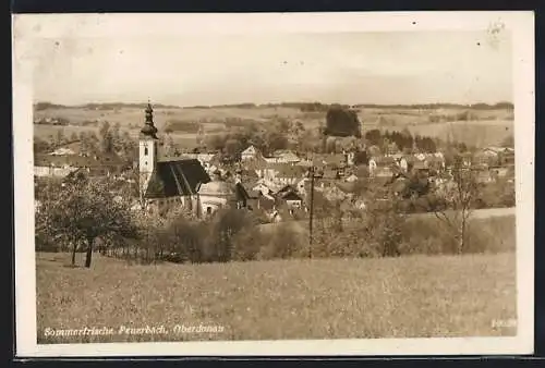 AK Peuerbach, Blick über die Dächer der Ortschaft vom Berg aus
