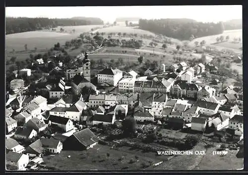 AK Waizenkirchen, Ortsansicht mit Kirche aus der Vogelschau