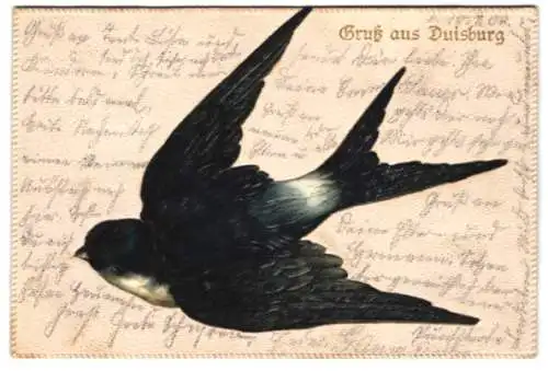 AK Duisburg, Aufgeklebte Schwalbe aus Papier