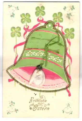 Präge-AK Grüne Glocke mit Blume aus Stoff