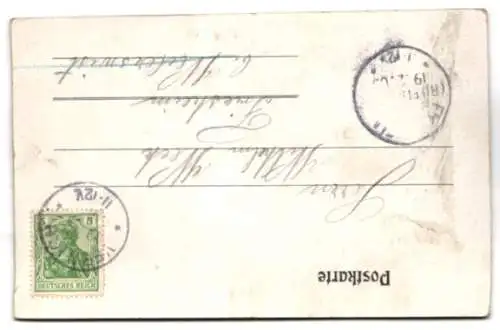 AK Herzensuhr, Münze mit eingeprägter Uhr in herzförmigem Ausschnitt, lithographisches Passepartout