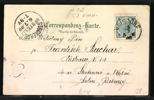 Lithographie Unterstinkenbrunn, Neustift mit Kirchenplatz, Schloss