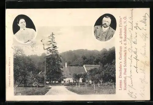 AK Schleinbach an der Staatsbahn, Kreutthal, Lorenz Drechslers Gasthaus zur grünen Fichte, Portraits der Wirtsleute