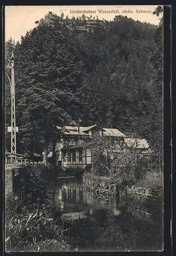 AK Kirnitzschtal, Ansicht vom Gasthaus Lichtenhainer Wasserfall