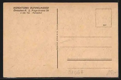 AK Dresden-A., Konditorei Rumpelmayer, Pragerstr. 39, Palmenhof