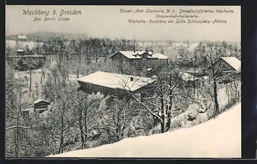 AK Dresden-Wachwitz, Wachberg, Bes. Bernh. Lange, Winteridyll