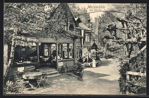 AK Dresden-Pillnitz, Gasthof Meixmühle, Terrasse