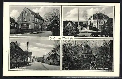 AK Utenbach / Naumburg, Gasthof, RAD-Lager Kaynsberg, Dorfstrasse, Kriegerdenkmal