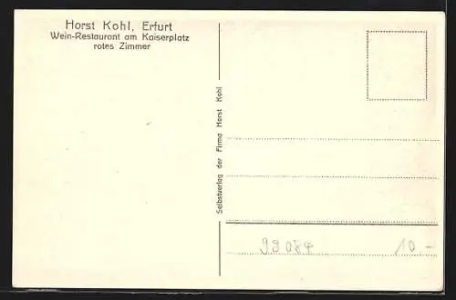 AK Erfurt, Wein-Restaurant Horst Kohl am Kaiserplatz, Rotes Zimmer, Innenansicht