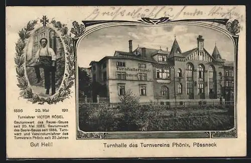 AK Pössneck, Turnhalle des Turnvereins Phönix, Turnlehrer Victor Rösel