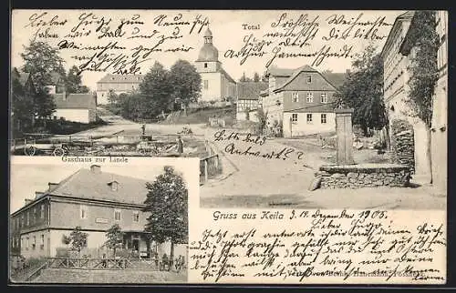 AK Keila, Ortspartie mit Blick zur Kirche, Gasthaus zur Linde