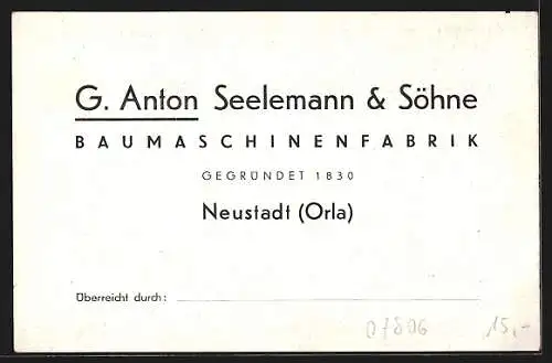 AK Neustadt / Orla, Reklame für Regulus-Mischer d. Baumaschinenfabrik G. Anton Seelemann & Söhne