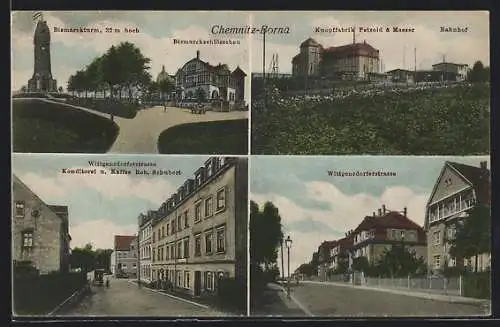 AK Chemnitz-Borna, Knopffabrik Petzold & Maeser, Wittgensdorferstrasse m. Konditorei & Kaffee Rob. Schubert