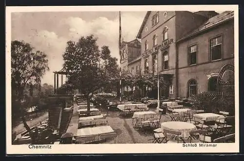 AK Chemnitz, Terrasse des Gasthauses Schloss Miramar