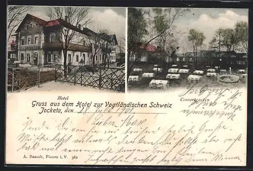 AK Jocketa /Vogtländische Schweiz, Hotel zur Vogtländischen Schweiz, Konzertgarten