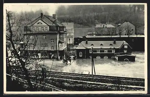 AK Kemtau-Eibenberg, Gasthaus Vettershof bei Hochwasser 1932