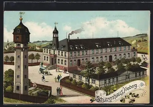 Lithographie Freiberg / Sachsen, Gasthof zum Schützenhaus