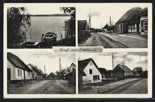 AK Loddin, Strassenpartie, Ortsansichten, Boot am Ufer
