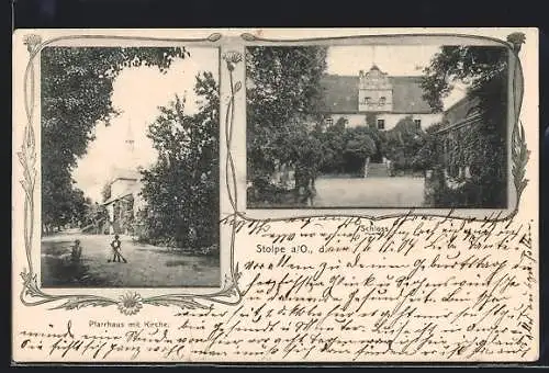 AK Stolpe a. O., Schloss, Pfarrhaus mit Kirche