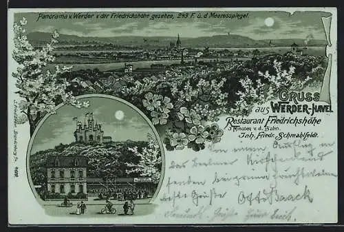 Mondschein-Lithographie Werder-Havel, Restaurant Friedrichshöhe, Panorama