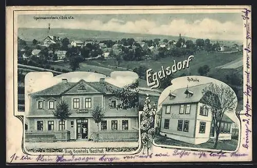 AK Egelsdorf, Aug. Kemters Gasthof, Schule, Ortsansicht mit Cigarrenspitzenfabrik Zeis u. Co.