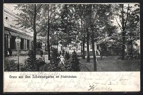 AK Berlin-Friedrichshain, Gasthof Schweizergarten, Gartenansicht
