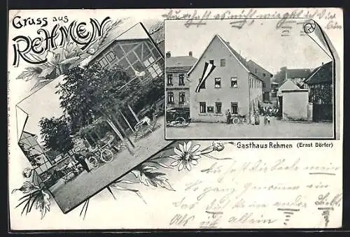 AK Rehmen, Gasthaus Rehmen E. Dörfer mit Garten