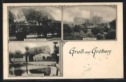 AK Gröbers, Hoffmanns Restaurant, Zuckerfabrik, Schule