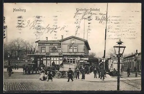 AK Hamburg-Klostertor, Klosterthor-Bahnhof mit Kutschen