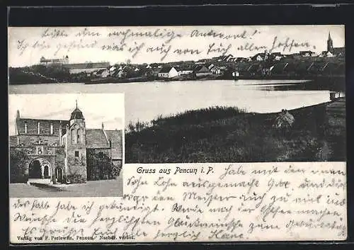 AK Penkun, Schloss, Ortsansicht mit Kirche