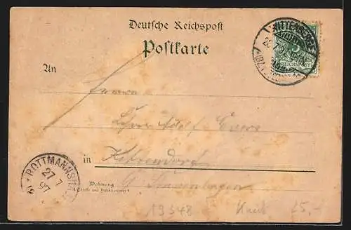 Lithographie Perleberg, Kaiserl. Postamt, Kriegerdenkmal, Roland