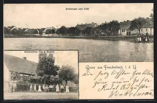 AK Freudenberg / Beiersdorf, Restauration v. G. Bastian, Dorfstrasse und Teich
