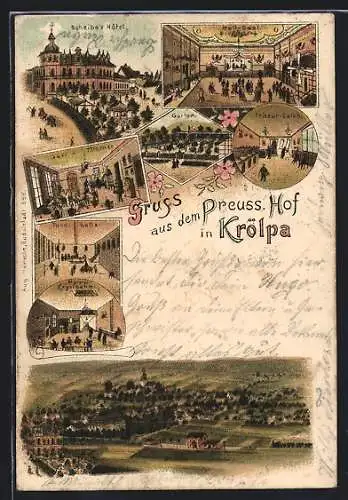 Lithographie Krölpa, Preuss. Hof, Scheibes Hotel, Garten